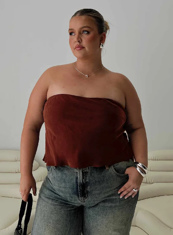 Lucelia Strapless Top Brown Curve