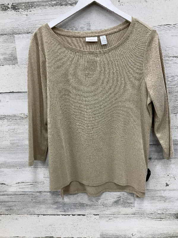 Top 3/4 Sleeve By Chicos In Gold, Size: L