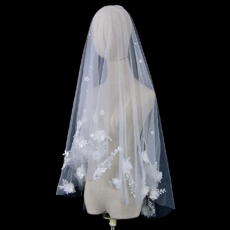 Flower Petal and Pearls Wedding Veil