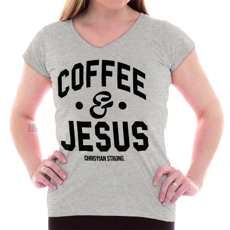 Coffee and Jesus Junior Fit V-Neck T-Shirt