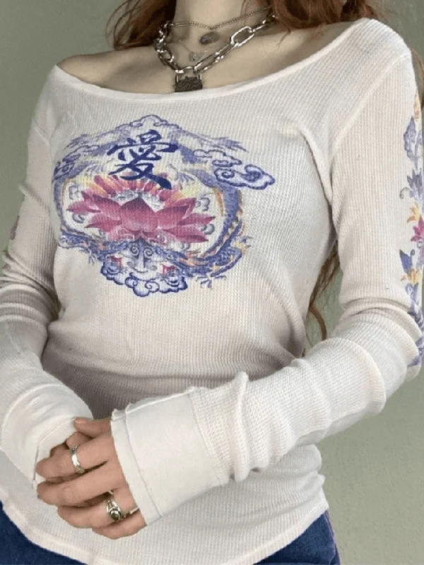 BerryBetty - Lotus Print Long Sleeve Top