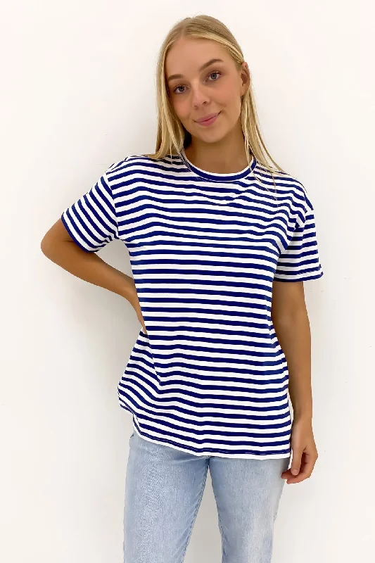 Mia Split Hem Tee Ocean Stripe