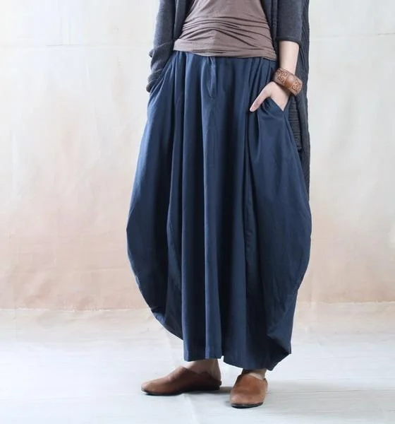 Blue oversize linen skirt long maxi skirt - The old Melody