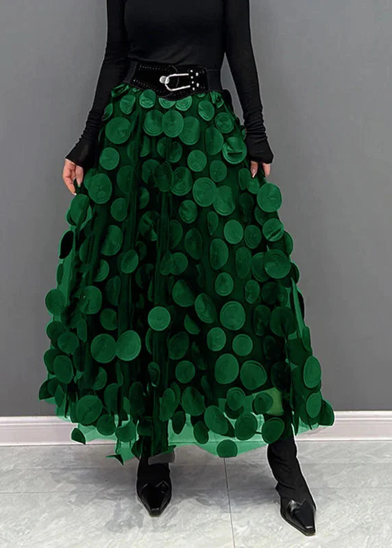 Elegant Green Dot Patchwork Tulle Skirt Spring