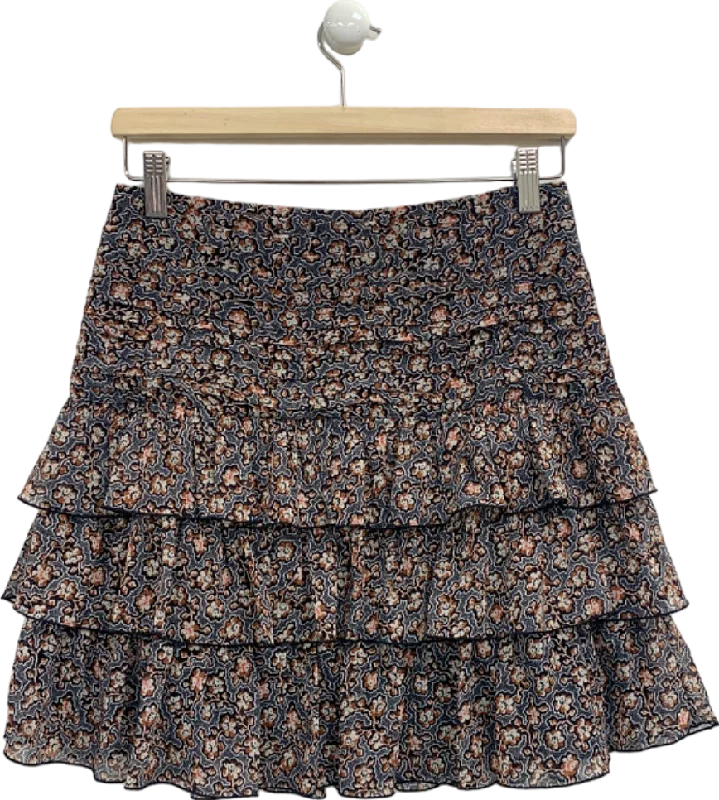 Me + Em Black Floral Tiered Skirt UK 8