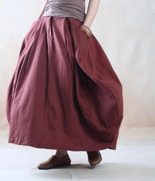 The old Melody - Linen maxi skirt loose fitting long skirt in Burgundy