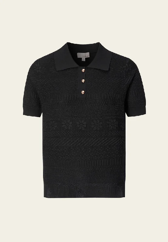 Black Knit Short Sleeves Polo Shirt