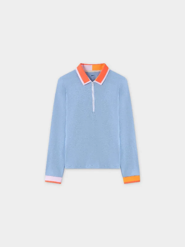 Half Zip Polo-Light Blue