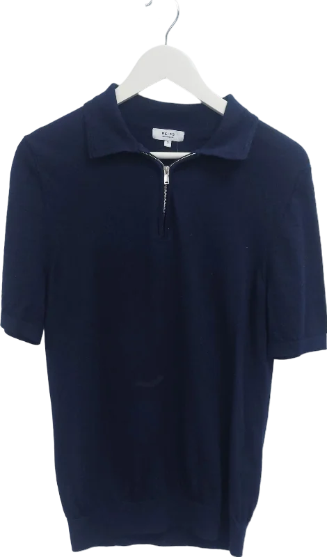 REISS Blue Duchie Merino Wool Polo Shirt UK S