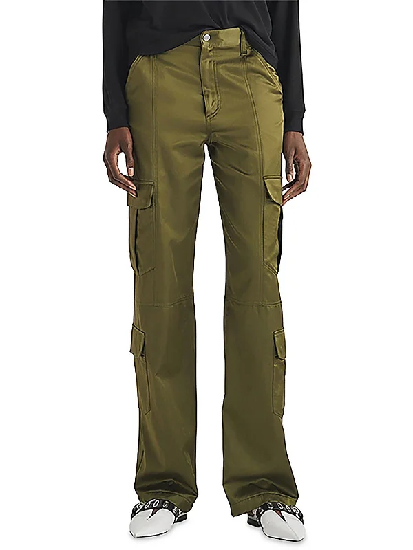 Cailyn Womens Satin Mid-Rise Cargo Pants