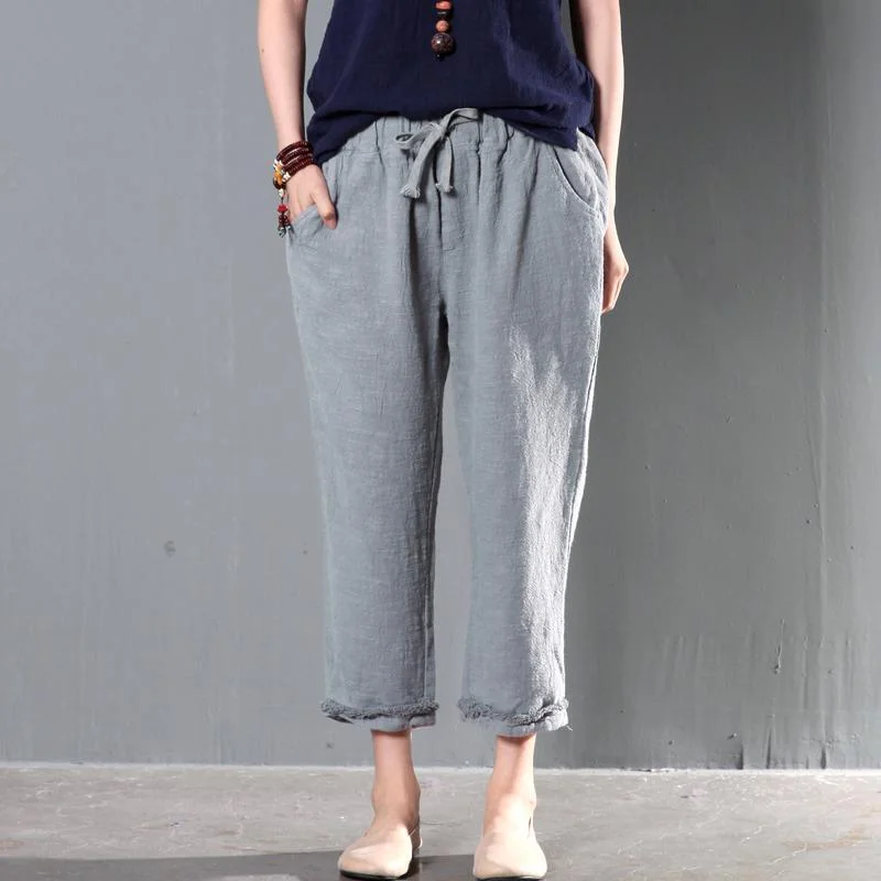 Gray linen women pants oversize trousers