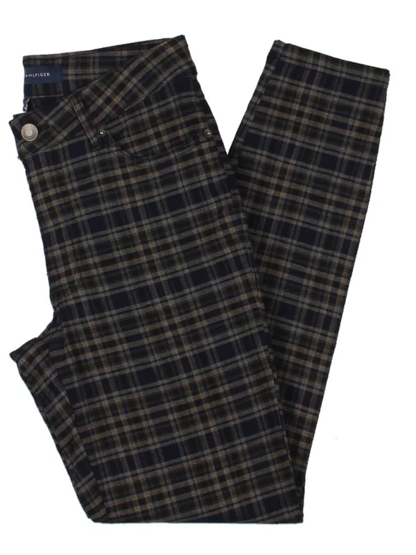 Tribeca Womens Plaid Stretch Skinny Pants