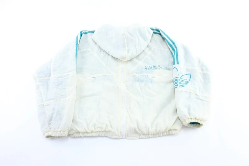 80's Adidas Embroidered Logo White & Aqua Striped Zip Up Jacket