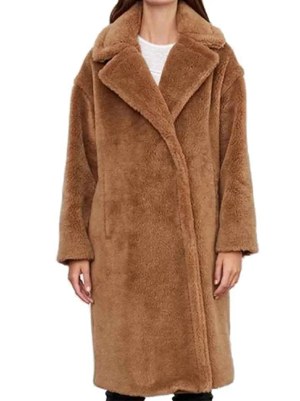 Women's Plain Faux Fur Coat,Brown