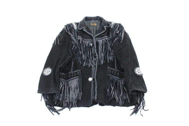 Scully Black Western Fringed Suede Leather Coat