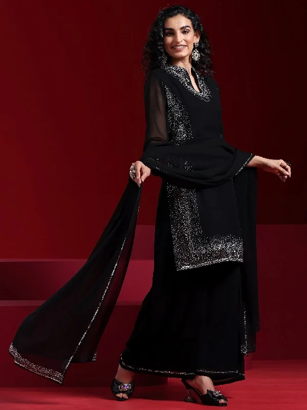 Libas Art Black Yoke Design Georgette Straight Suit With Dupatta