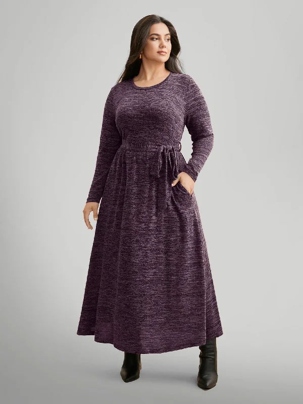 Round Neck Heather Belted Dress