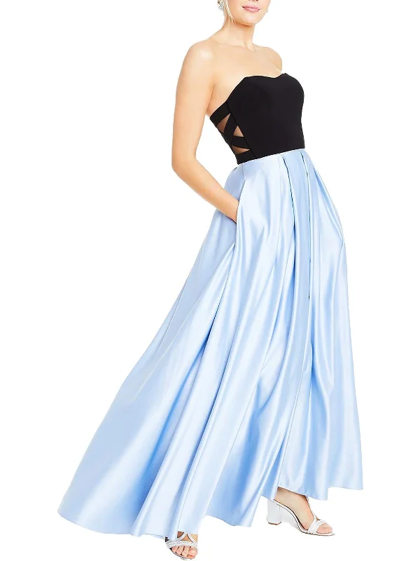 Juniors Womens Strapless Long Evening Dress