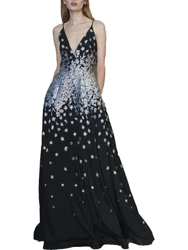 Plus Womens Metallic Floral Evening Dress