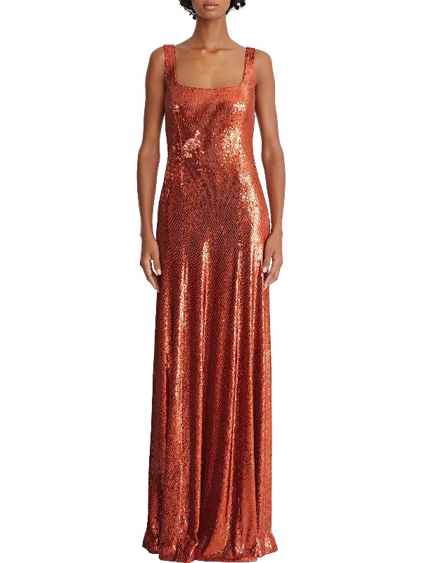 Victoria Womens Sequined Tank Evening Dress