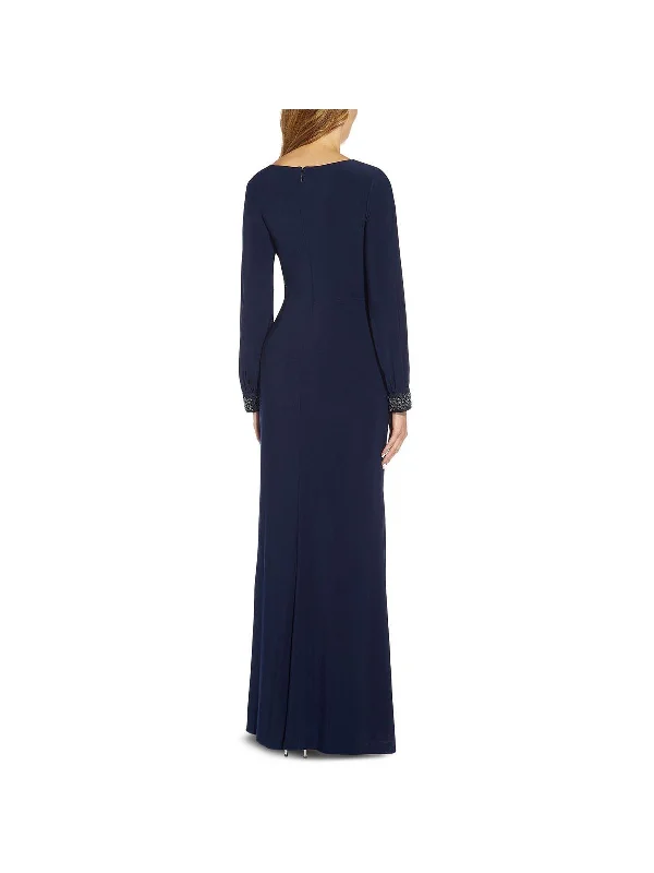 Womens Draped Beaded Evening Dress