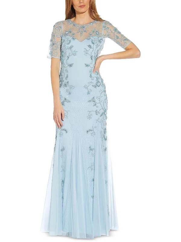 Womens Illusion Long Evening Dress