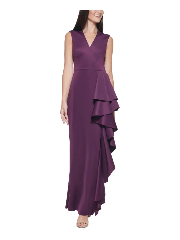 Womens Ruffled Sleeveless Evening Dress