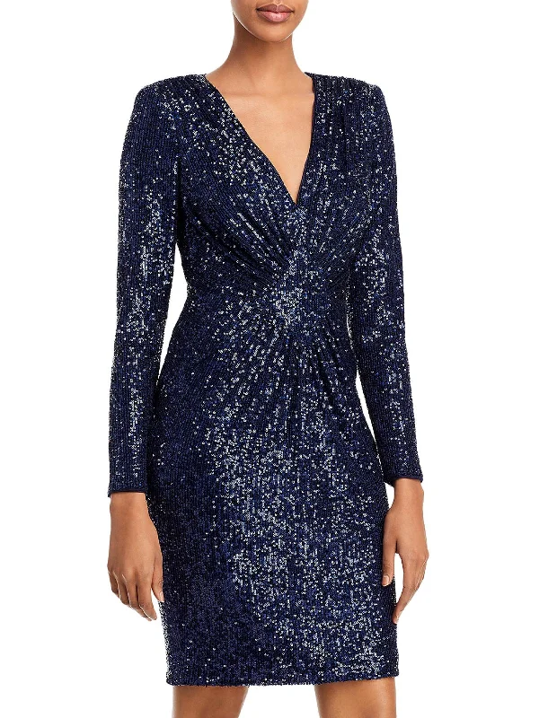 Womens Sequined Long Sleeves Cocktail and Party Dress