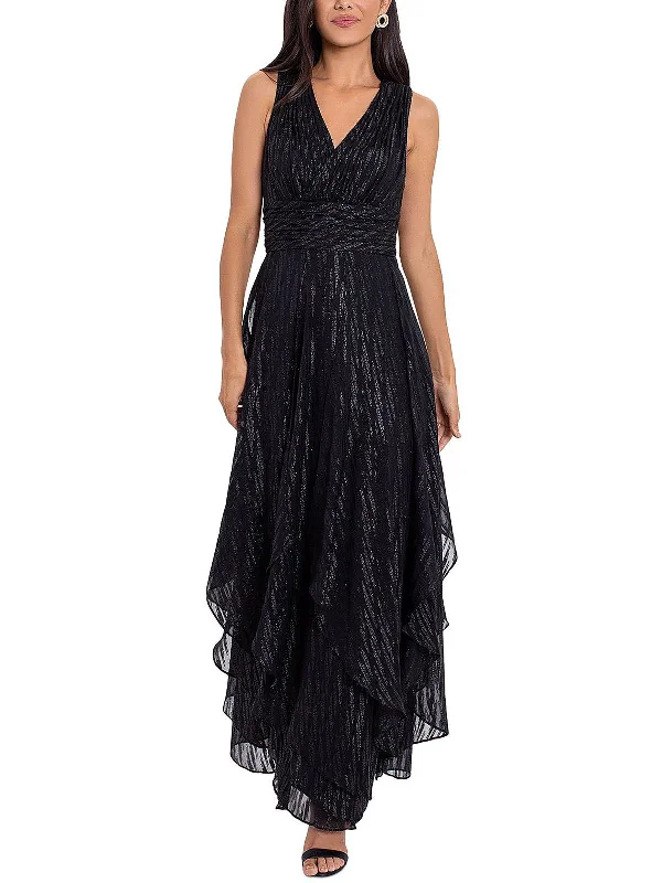 Womens Shimmer Tiered Evening Dress