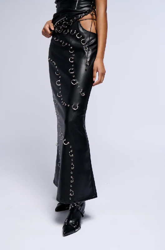 ASTIN PIERCED FAUX LEATHER MAXI SKIRT