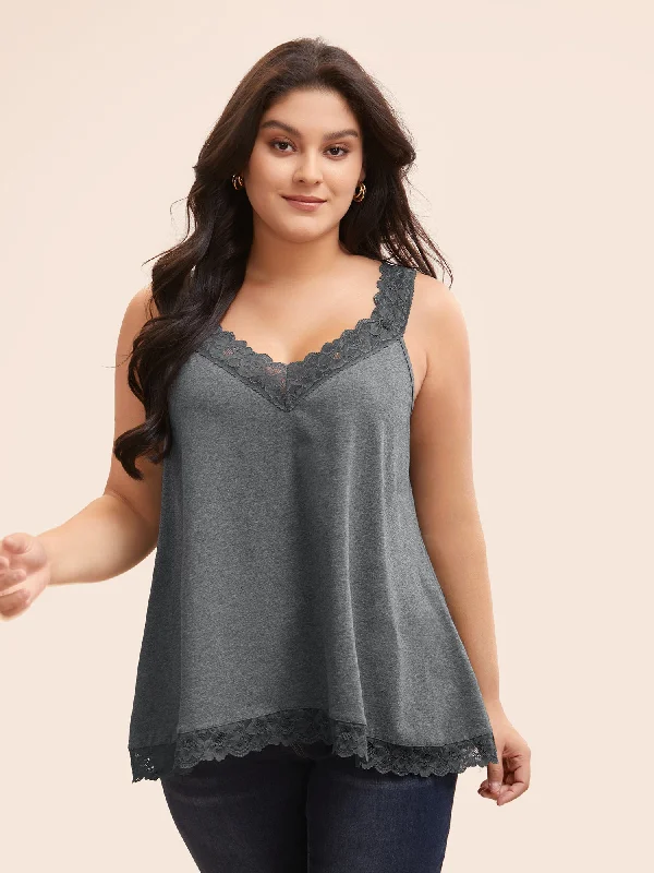 Cotton Crochet Lace Deep V Neck Cami Top