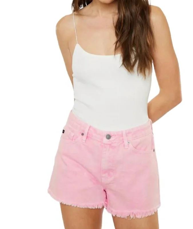 High Rise Fray Hem Short In Pink