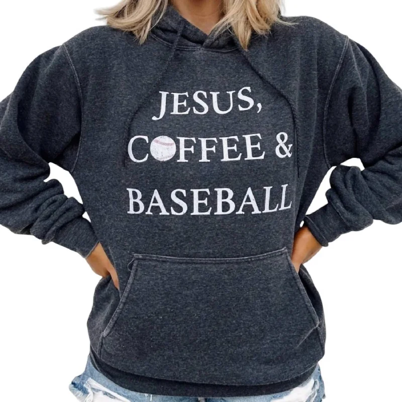 Jesus, Coffee & Baseball Hoodie In Grey