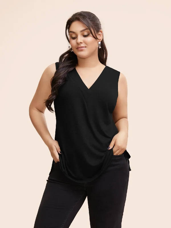 Solid Heather Pleated Split Hem Tank Top