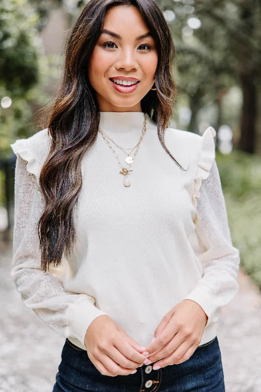 All Around The Way Natural White Ruffled Sweater