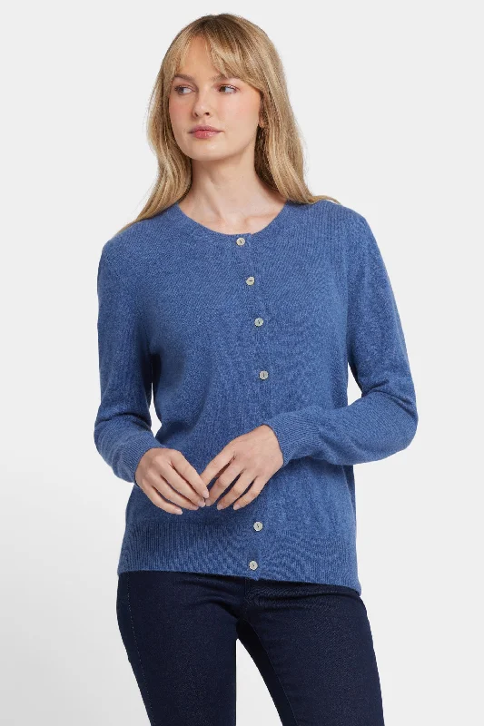 Cashmere Crewneck Cardigan - Heather Blue