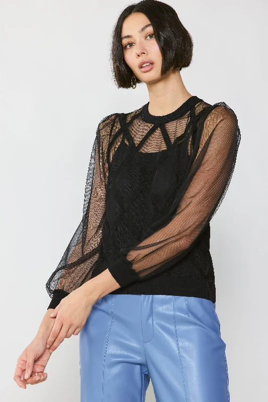 Sheer Crosshatch Cami-lined Top