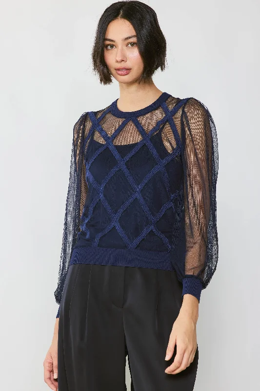 Sheer Crosshatch Cami-lined Top