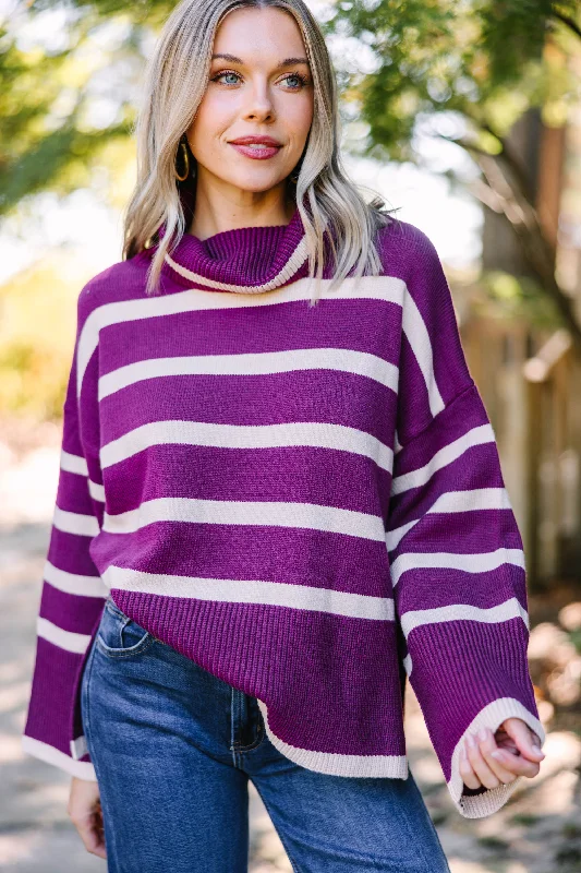 Listen To Me Plum Purple Striped Sweater