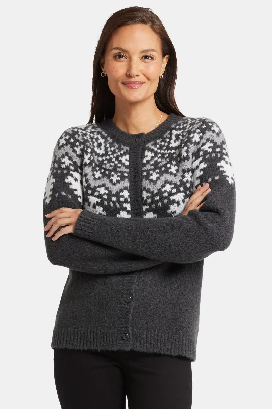 Winter Fairisle Cardigan - Charcoal Heathered